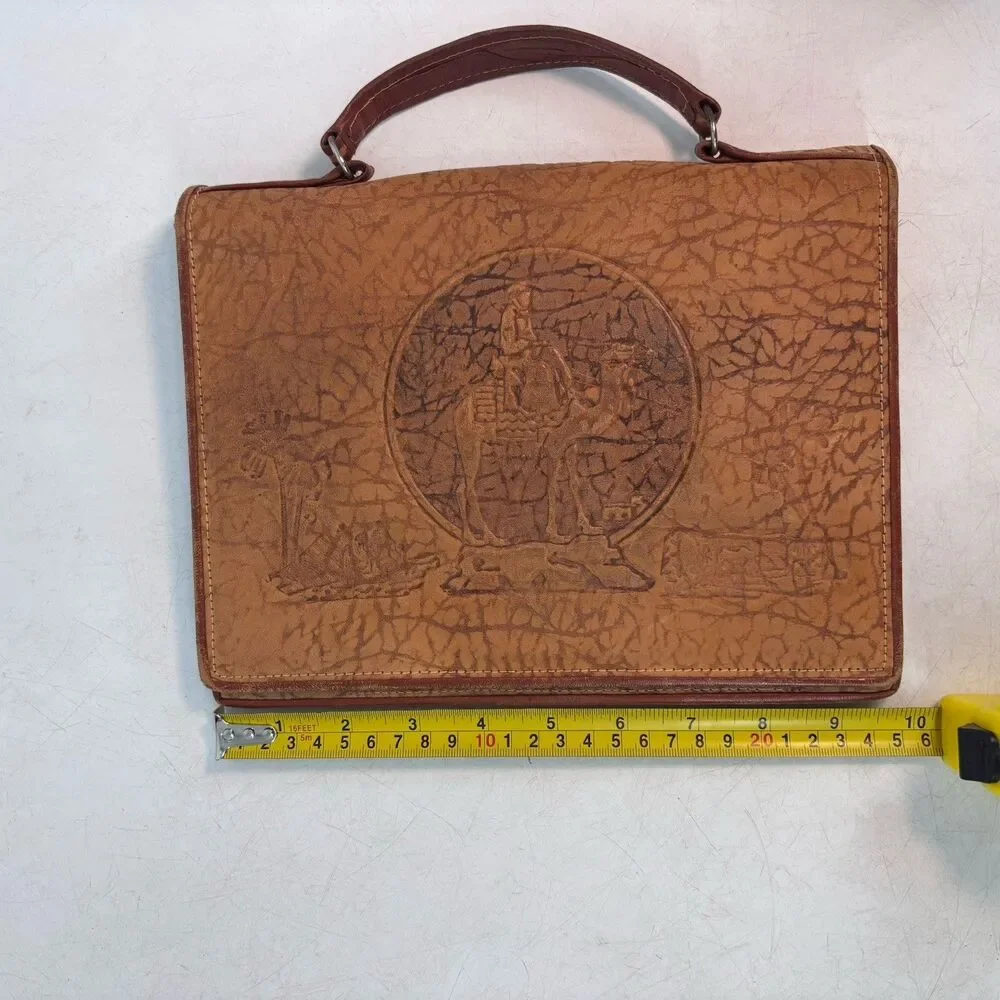 Vintage Egyptian Revival Hand Tooled Leather Handbag Purse 10